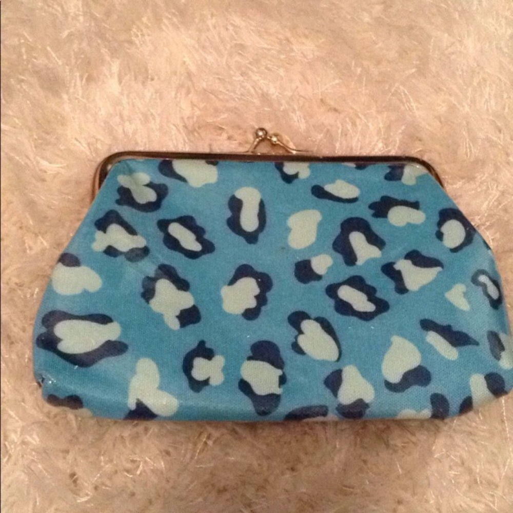 Small blue leopard print clutch